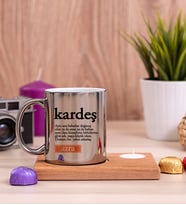 Kardeş Kelime Anlamı Ahşap Altlıklı Mumlu Silver Kupa Bardak