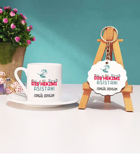 Diş Hekimi Asistanı Hediye Türk Kahvesi Fincanı ve Anahtarlık Hediye Seti
