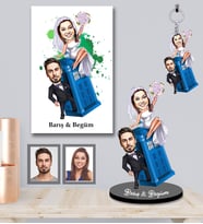 Kişiye Özel Gelin Damat Karikatürlü 3 lü Hediye Seti  Mod-3