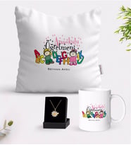 BK Gift Kişiye Özel Anaokulu Öğretmeni Beyaz Kupa Yastık ve İsimli Papatya Kolye Hediye Seti-4 (Model 1)