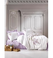 Cotton Box 3D Nakışlı Saten Çift Kişilik Nevresim Takımı Mita Lila