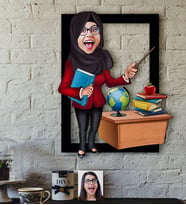 BK Gift Kişiye Özel Bayan Öğretmen Karikatürlü 3D Ahşap Tablo-7