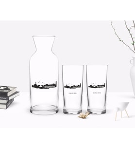 BK Gift Kişiye Özel Renkli Baskılı Diyarbakır Tasarımlı Turistik İkili Rakı Bardağı ve Karaf Hediye Seti-2 (Model 1)