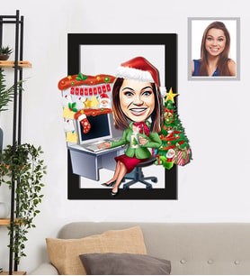 Kişiye Özel Yılbaşı Bayan Karikatürlü 3D Ahşap Tablo 30x47 Model-1