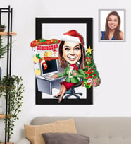 Kişiye Özel Yılbaşı Bayan Karikatürlü 3D Ahşap Tablo 30x47 Model-1