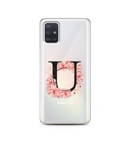 Pembe Çiçekli Harf Tasarım Süper Şeffaf Silikon Telefon Kılıfı Samsung A51 U-Har