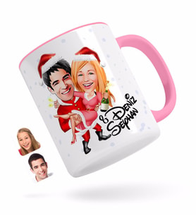 BK Gift Kişiye Özel Yeni Yıl Sevgililer Karikatürlü Pembe Kupa Bardak-2