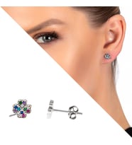 Multicolor Zirkon Taşlı Yonca Yaprağı Tasarım 925 Ayar Gümüş Kadın Küpe