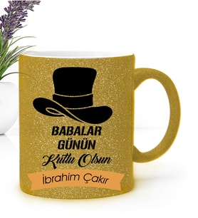 BK Gift Kişiye Özel Babalar Günü Temalı Altın Simli Kupa Bardak 24466