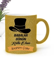 BK Gift Kişiye Özel Babalar Günü Temalı Altın Simli Kupa Bardak 24466