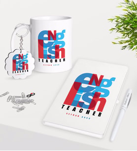 BK Gift Kişiye Özel İngilizce Öğretmeni Kupa Anahtarlık Beyaz Defter Kalem Hediye Seti-10 (Model 1)
