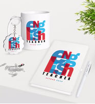 BK Gift Kişiye Özel İngilizce Öğretmeni Kupa Anahtarlık Beyaz Defter Kalem Hediye Seti-10 (Model 1)