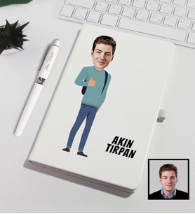 Kişiye Özel Karikatürize Defter Kalem Seti Beyaz 91314