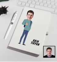 Kişiye Özel Karikatürize Defter Kalem Seti Beyaz 91314