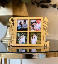 Kişiye Özel 4 Fotoğraflı Canım Aşkım Mdf Çerçeve Gold