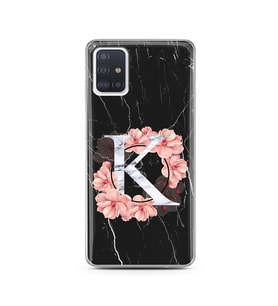 Mermer Çiçekli Harf Tasarım Süper Şeffaf Silikon Telefon Kılıfı Samsung A51 K-Ha