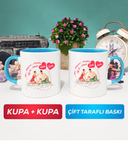 İkili Sevgiliye Sevgililer Günü Hediyesi 5 Kupa Bardak Mavi