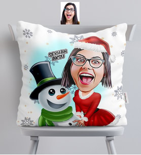 BK Gift Kişiye Özel Yılbaşı Temalı Bayan Karikatürlü  Yastık - 4