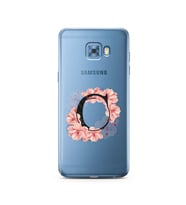 Pembe Çiçekli Harf Tasarım Süper Şeffaf Silikon Telefon Kılıfı Samsung C5 Pro   