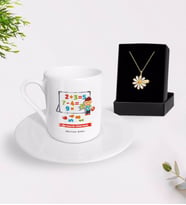 BK Gift Kişiye Özel Matematik Öğretmeni Türk Kahvesi Fincanı ve İsimli Papatya Kolye Hediye Seti-5 (Model 1)