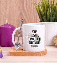Tekstil Teknolojisi Öğretmeni Ahşap Altlıklı Beyaz Kupa Bardak
