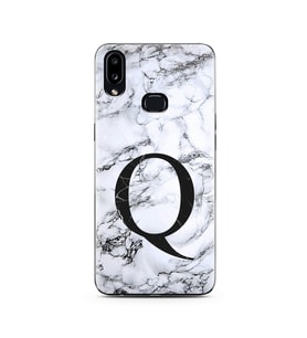 Samsung A10s Beyaz Mermer Harf Tasarımlı Telefon Kılıfı Q-Harfi 