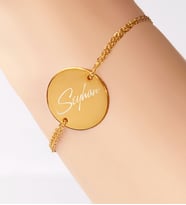 BK Gift Kişiye Özel İsimli Yuvarlak Gold Plaka Bileklik (Altın)