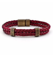 ÇİFT SIRALI BORDO ÖRGÜ DERİ ERKEK BİLEKLİK BT272