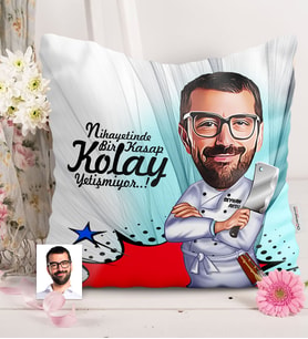 BK Gift Kişiye Özel Bay Kasap Karikatürlü  Yastık  1