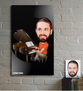 BK Gift Kişiye Özel Bay Piyanist Karikatür Ahşap Tablo - 1