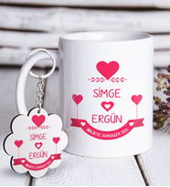 BK Gift Kişiye Özel Sevgililer Günü Beyaz Kupa ve Anahtarlık Hediye Seti-52 (Model 1)