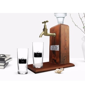 BK Gift Kişiye Özel Renkli Baskılı Kayseri Tasarımlı Turistik İkili Rakı Bardağı ve Ahşap Rakı Standı Hediye Seti-2 (Beyaz)