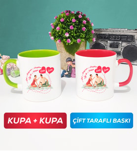 İkili Sevgiliye Sevgililer Günü Hediyesi 5 Kupa Bardak Yeşil Kırmızı