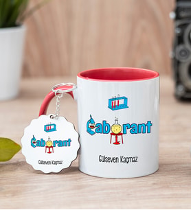 Laborant Kırmızı Kupa Bardak Ve Anahtarlık Set