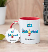 Laborant Kırmızı Kupa Bardak Ve Anahtarlık Set