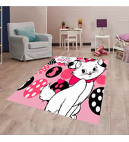 Kedi Desenli Dijital Baskı Yıkanabilir Kaymaz Taban Çocuk Odası Halısı (Pembe)