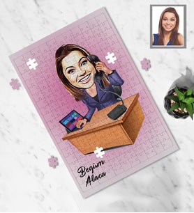 Kişiye Özel İş Kadını Karikatürlü A3 240 Parça Puzzle Bayan-9