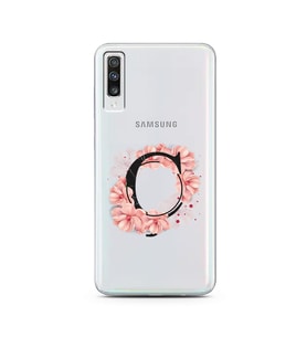 Pembe Çiçekli Harf Tasarım Süper Şeffaf Silikon Telefon Kılıfı Samsung A70 Ç-Har