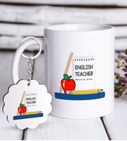 BK Gift Kişiye Özel İngilizce Öğretmeni Beyaz Kupa ve Anahtarlık Hediye Seti-2 (Model 1)