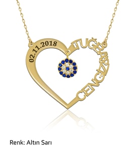 Nazarlı İsimli Kişiye Özel Kalp Altın Kaplama Gümüş Kolye
