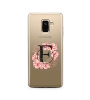 Pembe Çiçekli Harf Tasarım Süper Şeffaf Silikon Telefon Kılıfı Samsung A8 Plus F