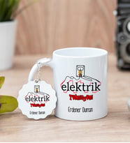 Elektrik Teknisyeni Beyaz Kupa Bardak Ve Anahtarlık Set