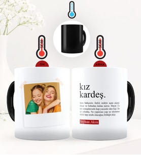 BK Gift Kişiye Özel Fotoğraflı Kız Kardeş Anlamı Sihirli Kupa Bardak - 2 (Siyah)