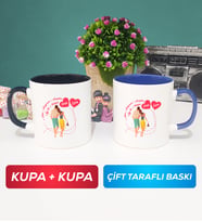 İkili Sevgiliye Sevgililer Günü Hediyesi 1 Kupa Bardak Siyah Lacivert