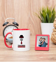Babaya Hediye Kravat Tasarım Kırmızı Kupa ve Kırmızı Mini Fotoğraf Çerçevesi