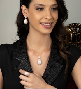 Gümüş Zirkon Taşlı Damla Tasarım Abiye Günlük Set (Rose)