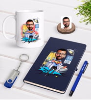 BK Gift Kişiye Özel Erkek Doktor Karikatürlü Lacivert Defter Kalem Kupa 32gb USB Bellek Hediye Seti-1 (Model 1)