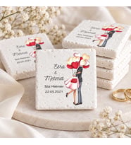 30 Adet Kişiye Özel Baskılı Doğal Taş Magnet 5x5cm Söz, Nikah, Nişan Hatırası (Beyaz)