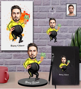 Kişiye Özel Erkek Karikatürlü 5 li Hediye Seti  Bay-12