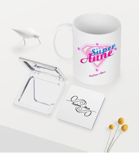 BK Gift Kişiye Özel Süper Anne Beyaz Kupa Ayna Seti - 2 (Model 1)